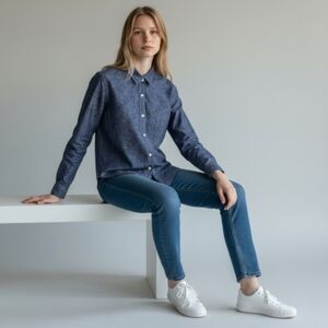 Weatherproof Vintage Women’s Chambray Floral Button-Up Shirt XL Cottage Work